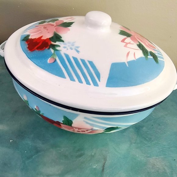 Vintage mid-century Bumper Harvet made in China Enamel Casserole Dish with lid - Picture 6 of 9